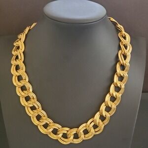 Vintage Givenchy Double Curb Link Necklace Gold Plated Double G‎ Clasp Signed